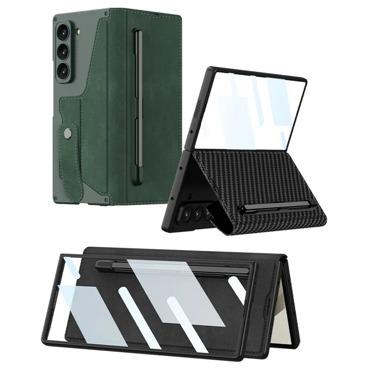 GKK Para Samsung Galaxy Z Fold6 5G Kickstand Case Slot Slot PC+PU Puno Cubierta Con Parte - Negro