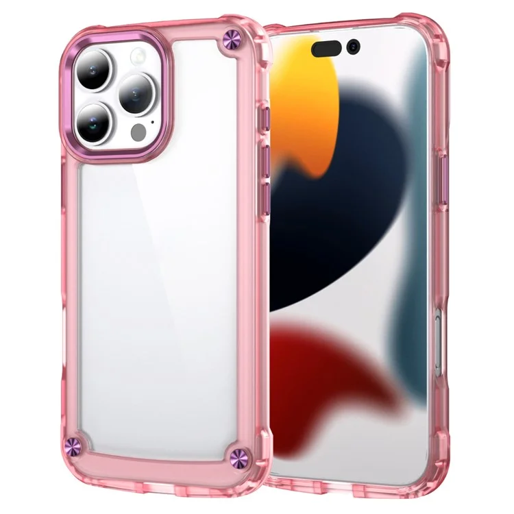 Для Iphone 16 Pro Case Anti-Drop TPU Рама Clear Clear PC Back Cover - Прозрачный Розовый