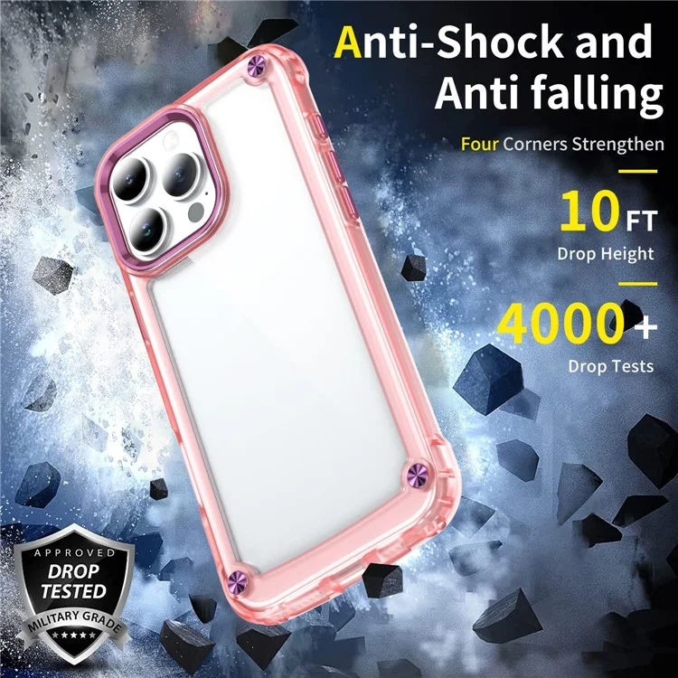 Для Iphone 16 Pro Case Anti-Drop TPU Рама Clear Clear PC Back Cover - Прозрачный Розовый