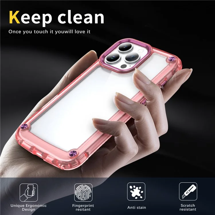 Для Iphone 16 Pro Case Anti-Drop TPU Рама Clear Clear PC Back Cover - Прозрачный Розовый