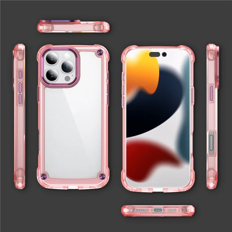 Для Iphone 16 Pro Case Anti-Drop TPU Рама Clear Clear PC Back Cover - Прозрачный Розовый