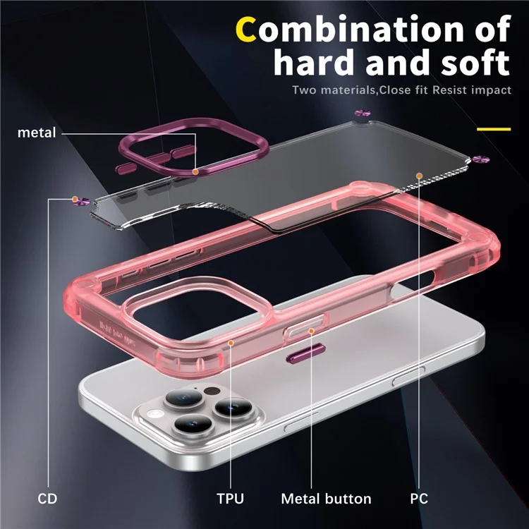 Для Iphone 16 Pro Case Anti-Drop TPU Рама Clear Clear PC Back Cover - Прозрачный Розовый