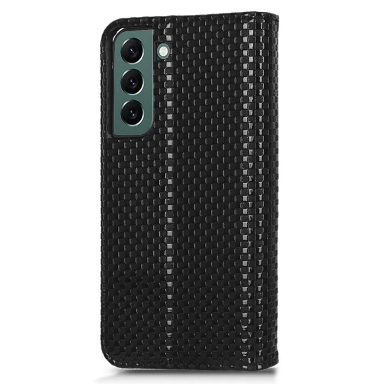 Pour Samsung Galaxy S22 + 5G Texture de la Grille Antichocyte de Texture de Téléphone de Téléphone pu en Cuir PU Téléphone Flip Wallet Case - le Noir