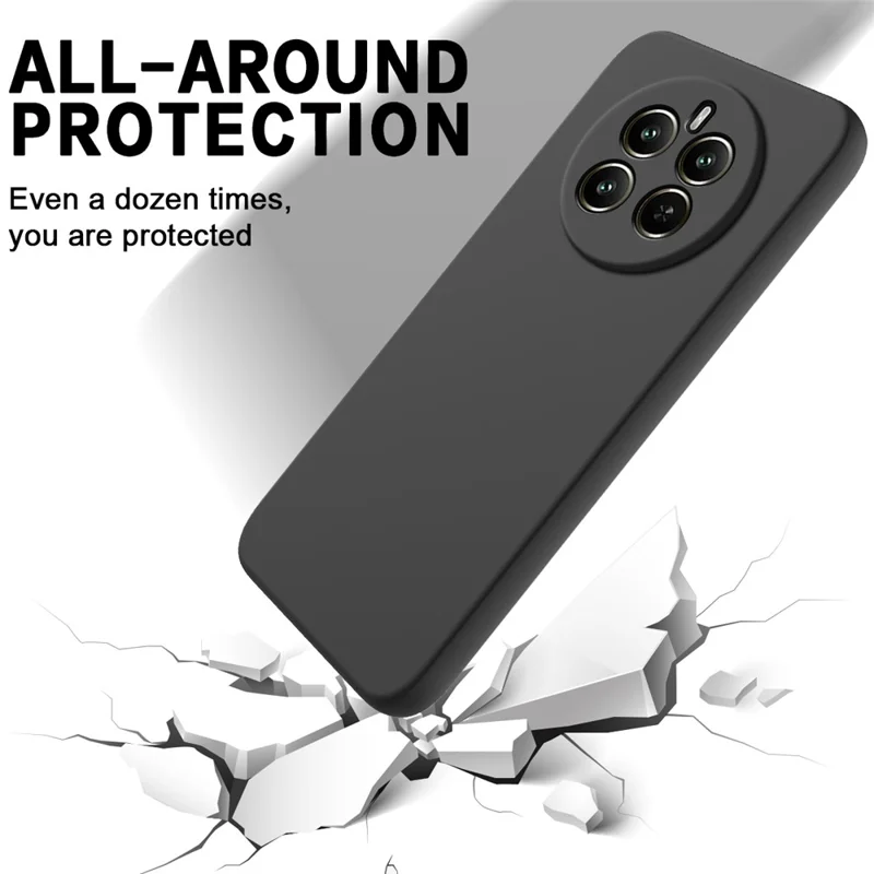 For Realme 13 4G Case Liquid Silicone Anti-Scratch Phone Cover with Hand Strap - Black