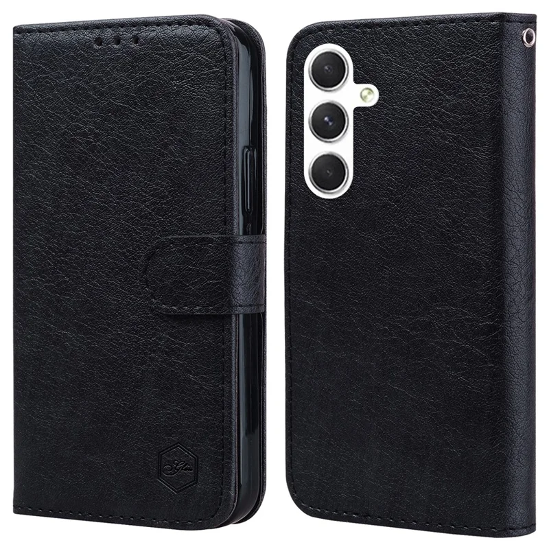 For Samsung Galaxy A16 5G Case Solid Color Leather Folding Stand Wallet Leather Phone Cover - Black