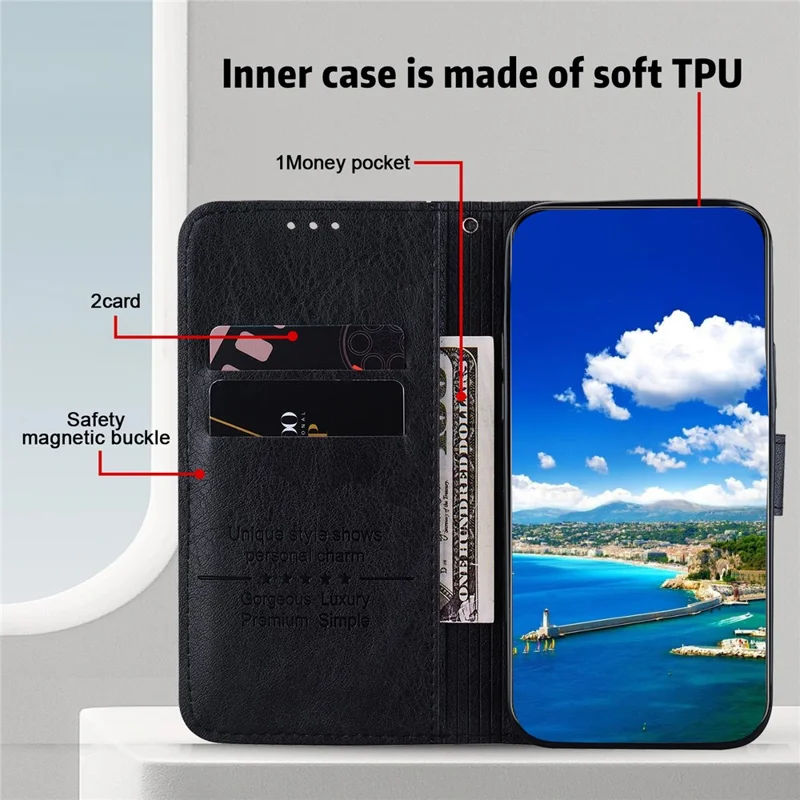 For Samsung Galaxy A16 5G Case Solid Color Leather Folding Stand Wallet Leather Phone Cover - Black
