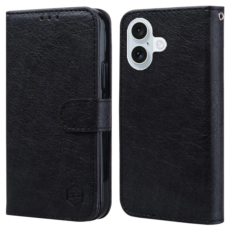 Para Iphone 16 Case Sólido de Cuero de Cuero Tope de Cuero Cubierta de Cuero de Cuero - Negro