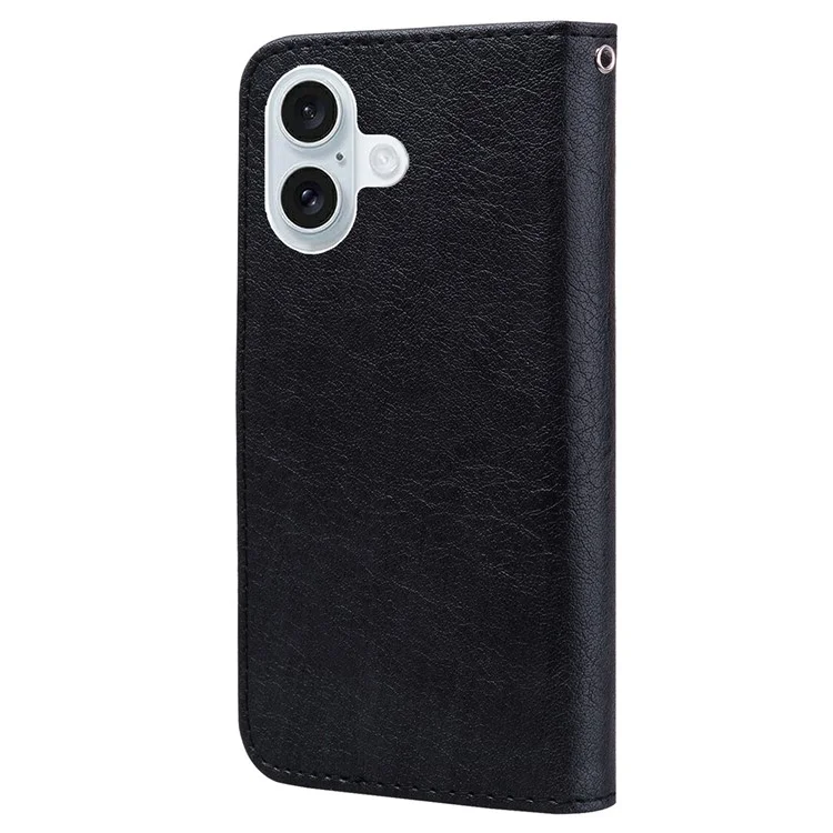 Para Iphone 16 Case Sólido de Cuero de Cuero Tope de Cuero Cubierta de Cuero de Cuero - Negro