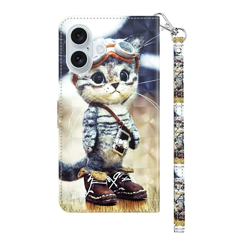 Per Iphone 16 Plus Case Stand Pattern Stamping in Pelle Copertina di Telefono - Gatto in Piedi