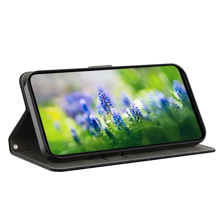 Para Iphone 16 Pro Case Stand Pattern Impresión de la Portada Del Teléfono de Cuero - Gato de Pie