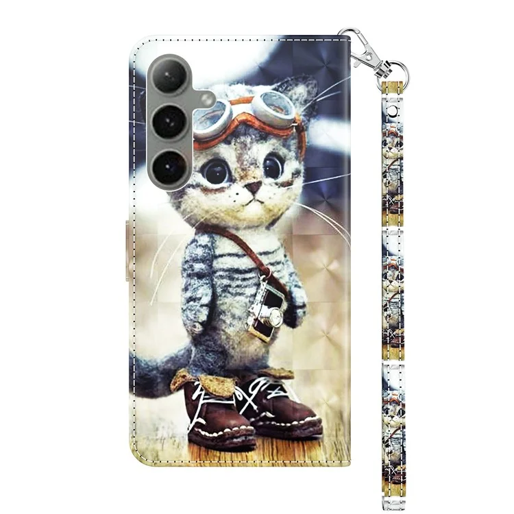 Für Samsung Galaxy S24 FE Case Stand Pattern Printing Leather Phone Cover - Standing Cat