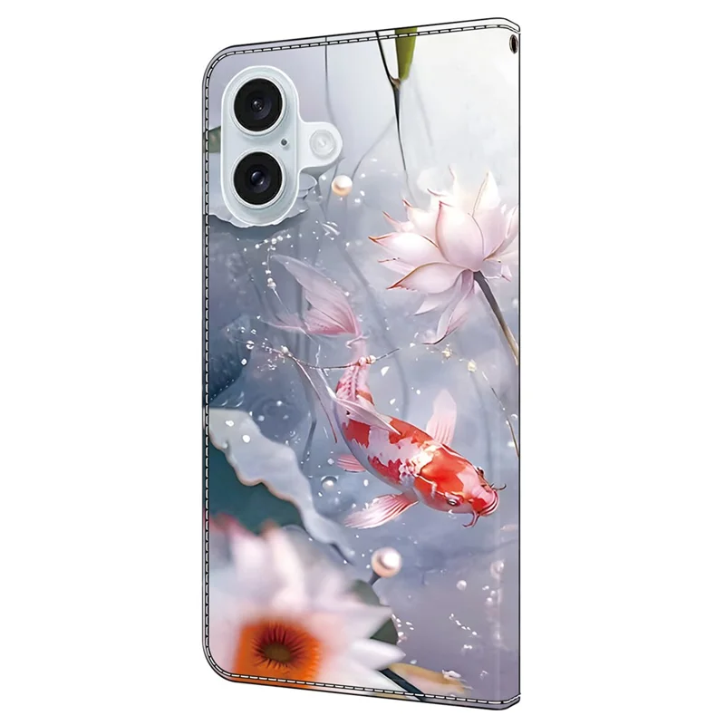 Per Iphone 16 Plus Case Pattern Stampato Custodia Per Telefoni a Flip in Pelle Protettiva - Koi Carp