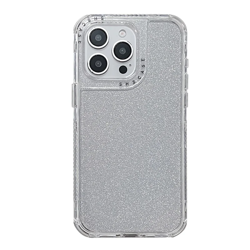 For iPhone 16 Pro Max Case Glitter Design PC+TPU Shockproof Phone Cover - Silver