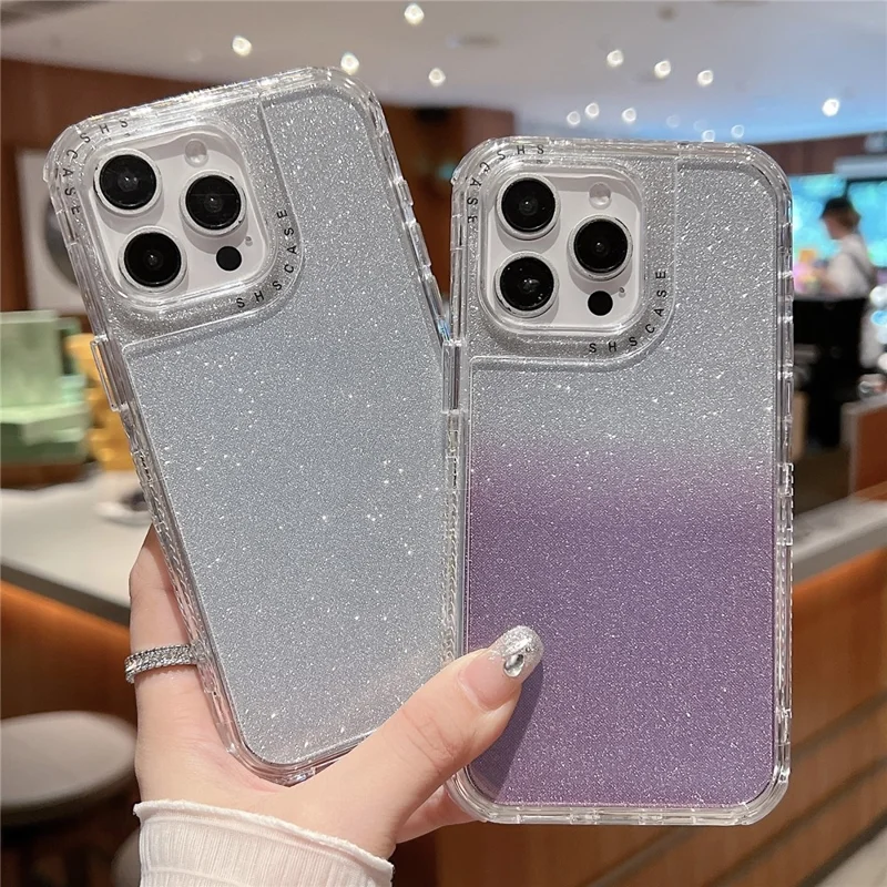 For iPhone 16 Pro Max Case Glitter Design PC+TPU Shockproof Phone Cover - Silver
