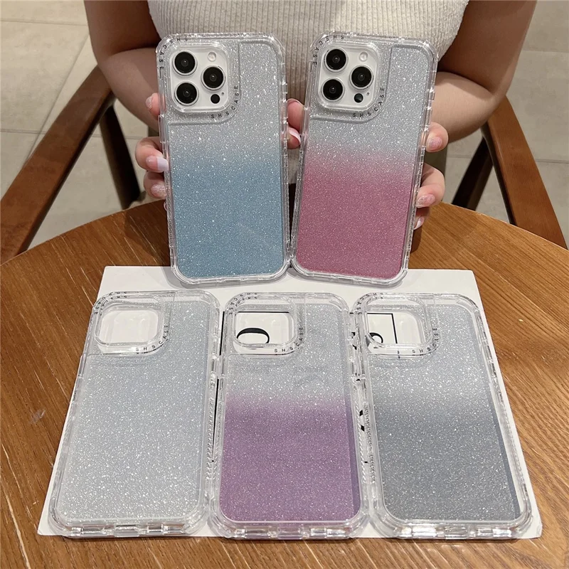 For iPhone 16 Pro Max Case Glitter Design PC+TPU Shockproof Phone Cover - Silver
