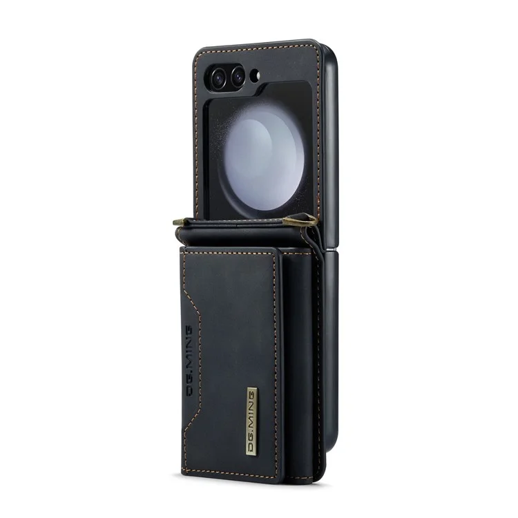 DG.MING M2-Serie für Samsung Galaxy Z Flip6 5G-Hülle PU+PC Handyhülle mit Geldbörse, Gurt - Schwarz