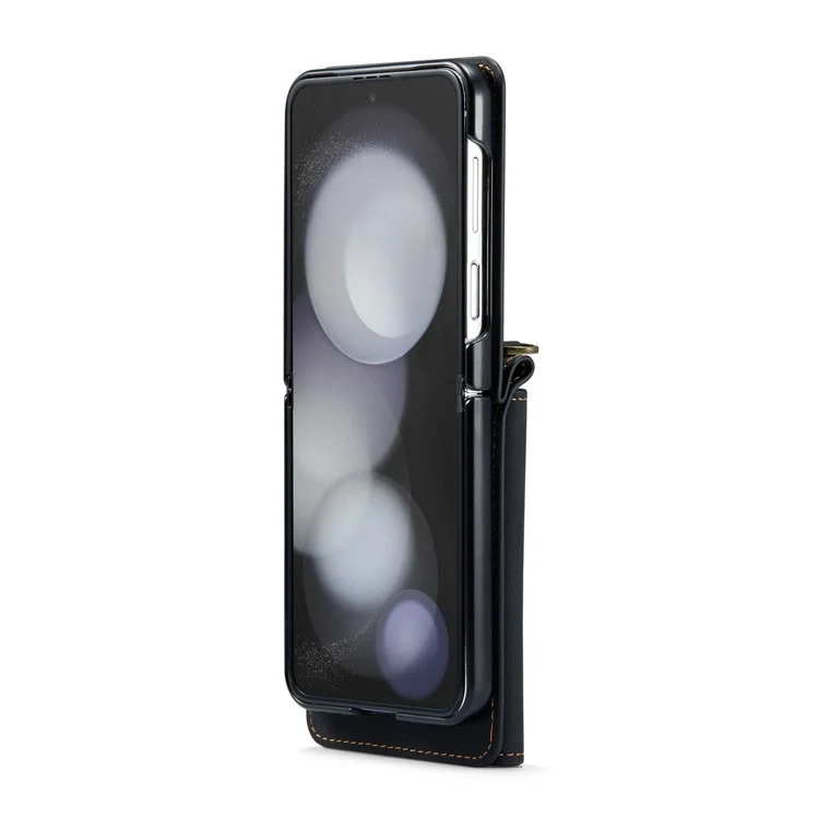 DG.MING M2-Serie für Samsung Galaxy Z Flip6 5G-Hülle PU+PC Handyhülle mit Geldbörse, Gurt - Schwarz