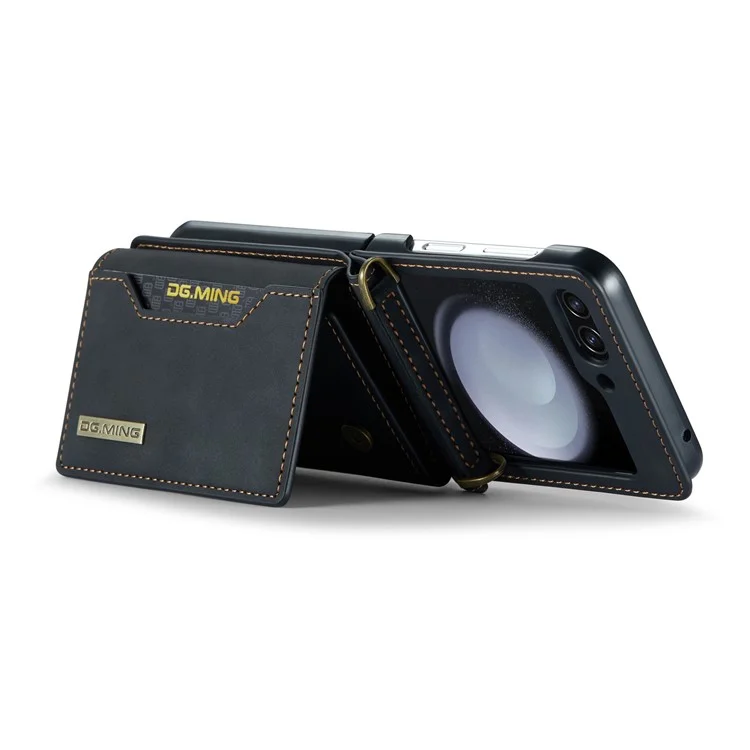 DG.MING M2-Serie für Samsung Galaxy Z Flip6 5G-Hülle PU+PC Handyhülle mit Geldbörse, Gurt - Schwarz