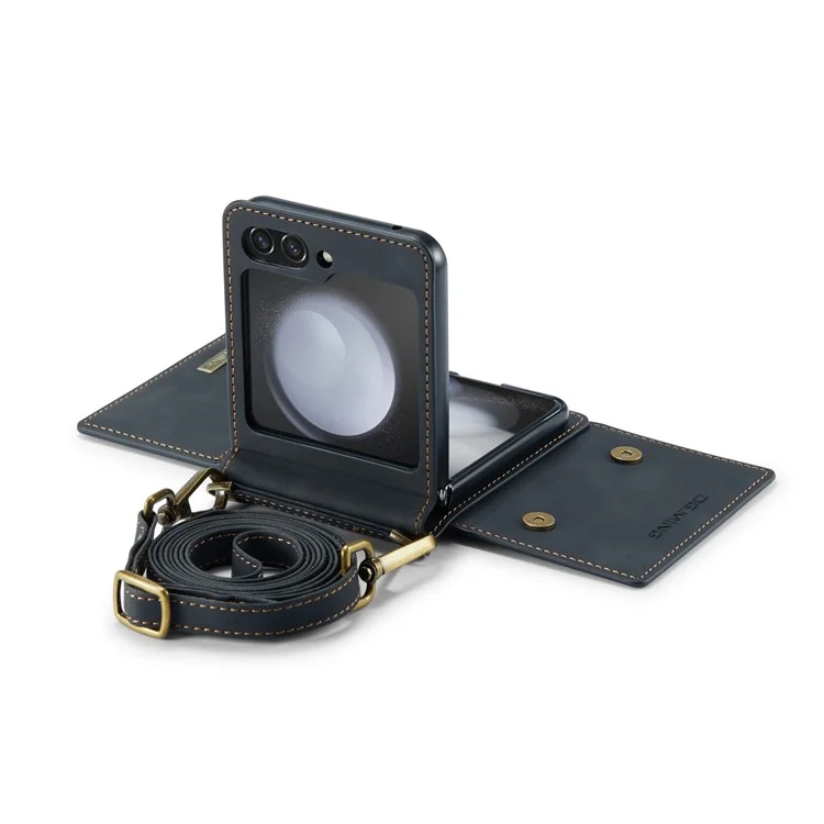 DG.MING M2-Serie für Samsung Galaxy Z Flip6 5G-Hülle PU+PC Handyhülle mit Geldbörse, Gurt - Schwarz