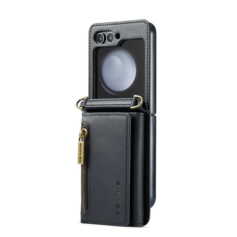 DG.MING M5 Series for Samsung Galaxy Z Flip7 FE 5G / Z Flip6 5G Case RFID Blocking Card Slots PU+PC Phone Cover - Black