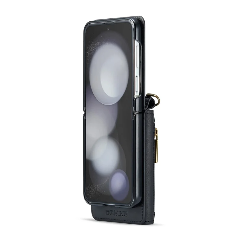 DG.MING M5 Series for Samsung Galaxy Z Flip7 FE 5G / Z Flip6 5G Case RFID Blocking Card Slots PU+PC Phone Cover - Black