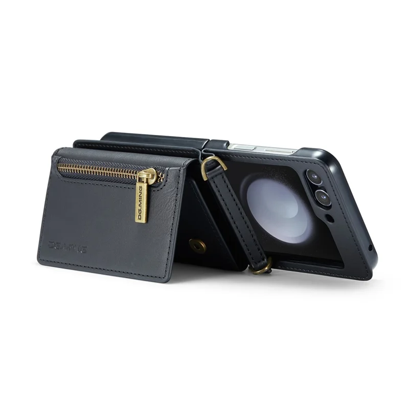 DG.MING M5 Series for Samsung Galaxy Z Flip7 FE 5G / Z Flip6 5G Case RFID Blocking Card Slots PU+PC Phone Cover - Black