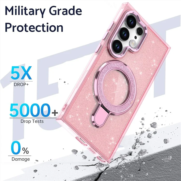Para Samsung Galaxy S24 Ultra Case Glitter Design TPU+PC Kickstand Phone Protetor - Pink