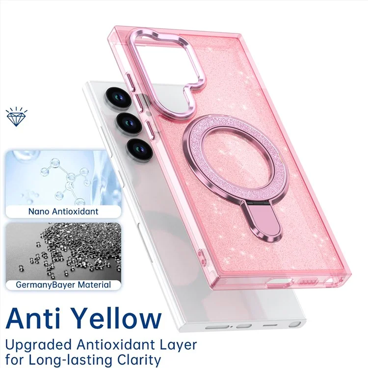 Para Samsung Galaxy S24 Ultra Case Glitter Design TPU+PC Kickstand Phone Protetor - Pink