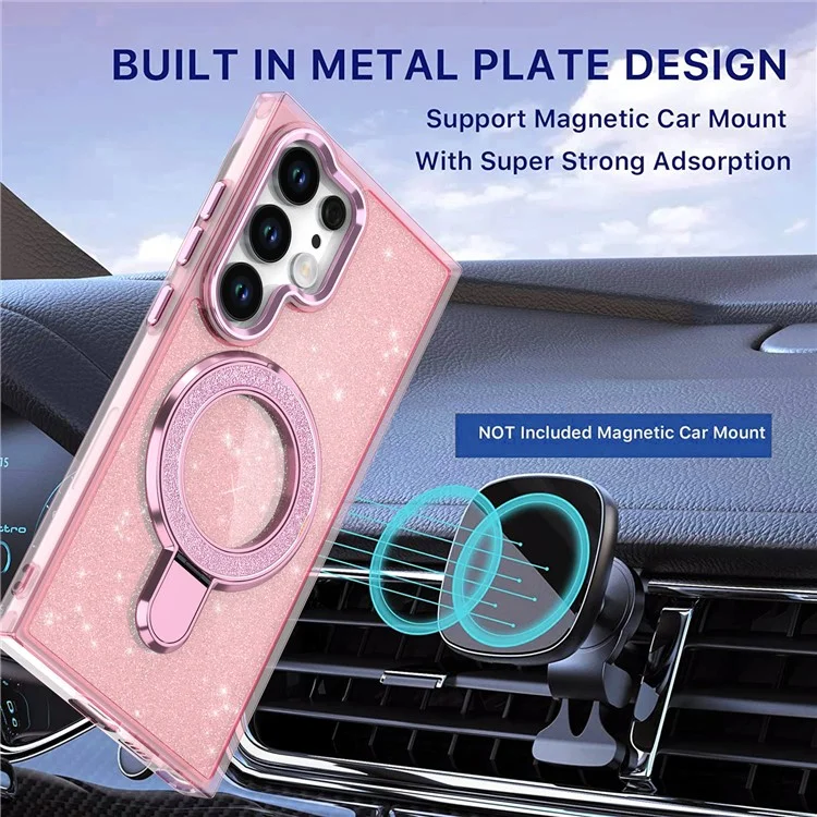 Para Samsung Galaxy S24 Ultra Case Glitter Design TPU+PC Kickstand Phone Protetor - Pink