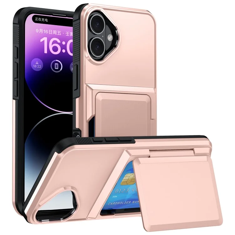 Для Iphone 16 Case Slot TPU+PC Pctstend Chane Phone - Розовое Золото