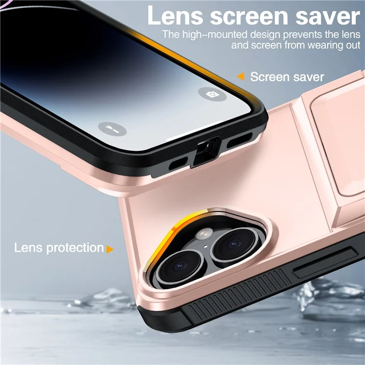 Для Iphone 16 Case Slot TPU+PC Pctstend Chane Phone - Розовое Золото