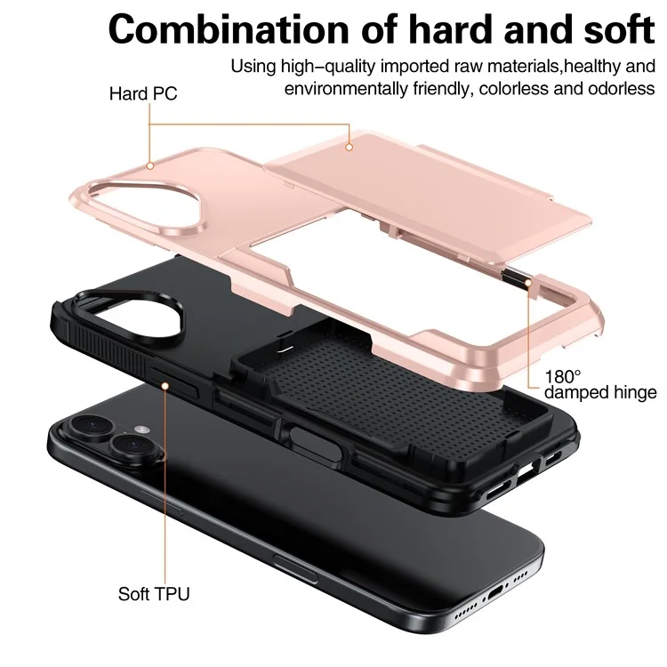 Для Iphone 16 Case Slot TPU+PC Pctstend Chane Phone - Розовое Золото