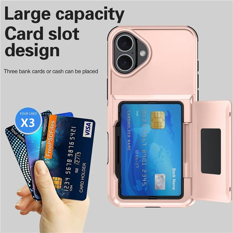 Для Iphone 16 Case Slot TPU+PC Pctstend Chane Phone - Розовое Золото