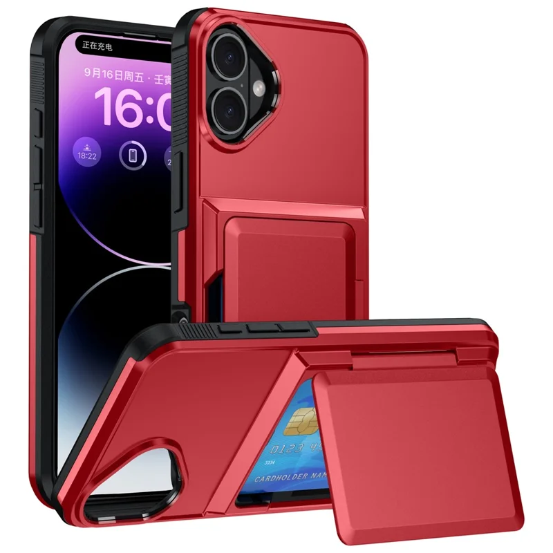 Para el Iphone 16 Cases Slot Tpu+pc Kickstand Case de Teléfonos - Rojo