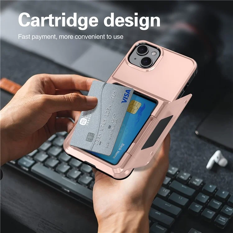 For iPhone 15 Cases Card Slot TPU+PC Kickstand Phone Case - Rose Gold