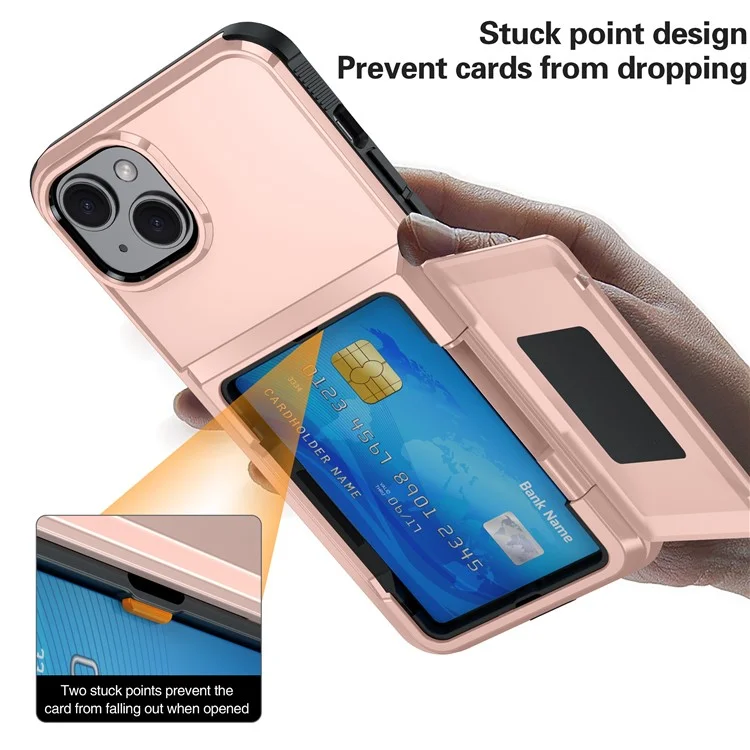 For iPhone 15 Cases Card Slot TPU+PC Kickstand Phone Case - Rose Gold