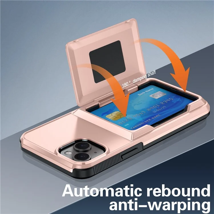 For iPhone 15 Cases Card Slot TPU+PC Kickstand Phone Case - Rose Gold