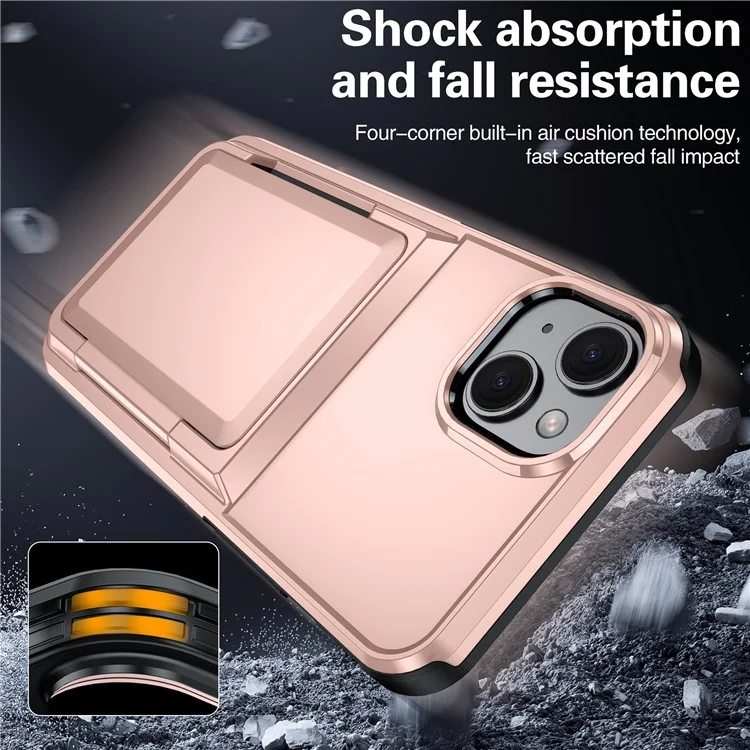 For iPhone 15 Cases Card Slot TPU+PC Kickstand Phone Case - Rose Gold