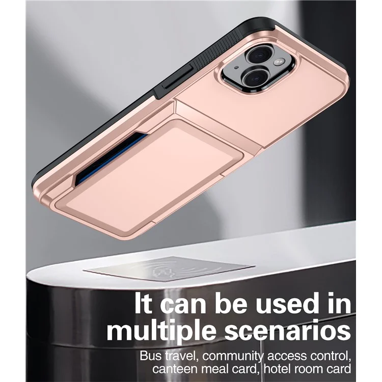 For iPhone 15 Cases Card Slot TPU+PC Kickstand Phone Case - Rose Gold