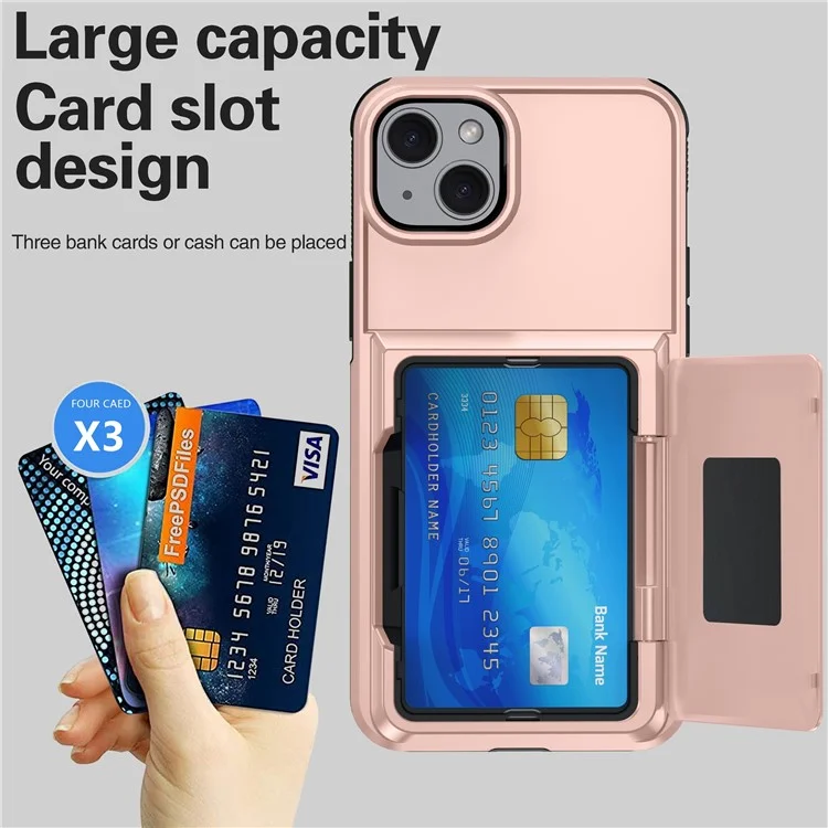 For iPhone 15 Cases Card Slot TPU+PC Kickstand Phone Case - Rose Gold