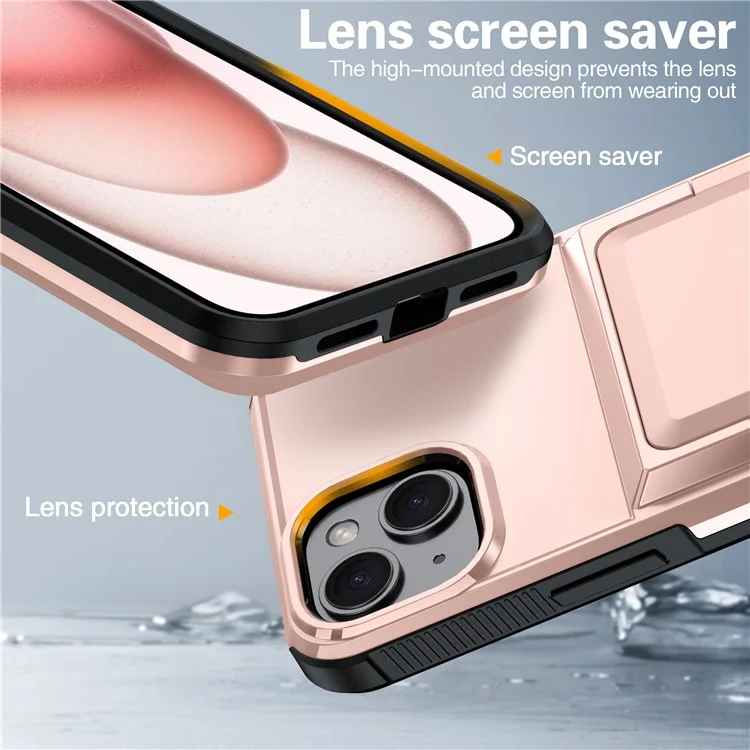 Para Iphone 14, Slot de Cartão TPU+PC Kickstand Case - Rose Gold