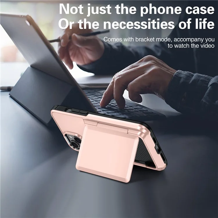 Para Iphone 14, Slot de Cartão TPU+PC Kickstand Case - Rose Gold