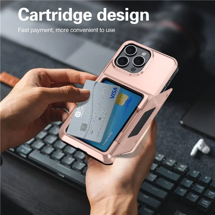 Para Iphone 14 Pro Cases Card Slot TPU+PC Kickstand Case de Telefone - Rose Gold