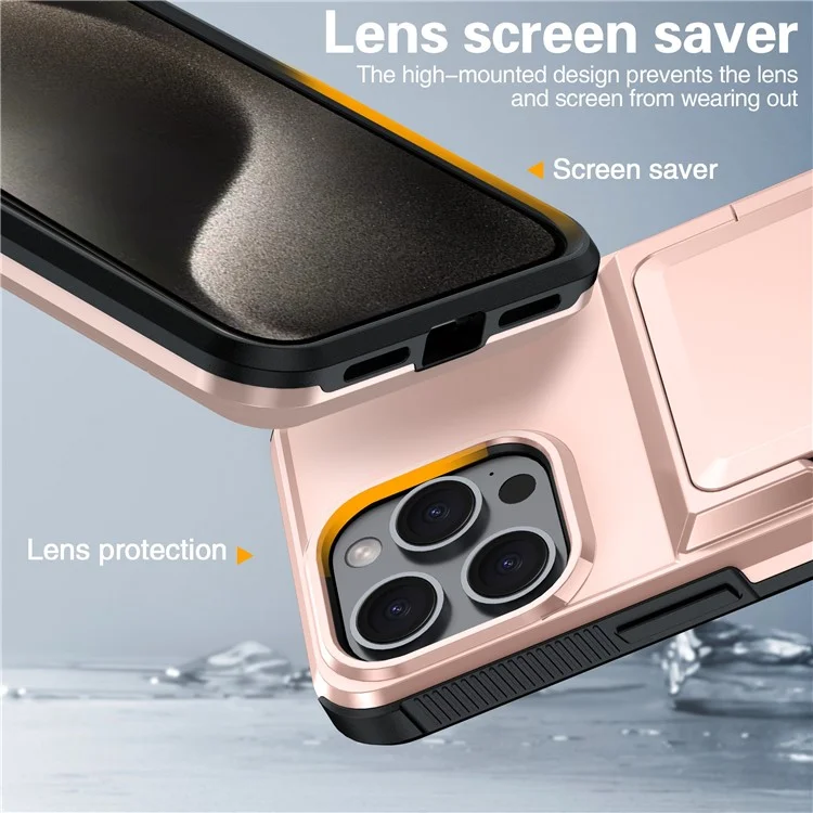 Para Iphone 14 Pro Cases Card Slot TPU+PC Kickstand Case de Telefone - Rose Gold