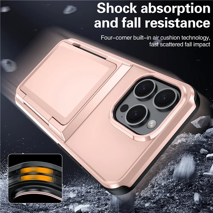 Para Iphone 14 Pro Cases Card Slot TPU+PC Kickstand Case de Telefone - Rose Gold