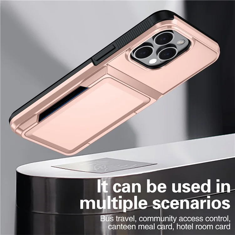 Para Iphone 14 Pro Cases Card Slot TPU+PC Kickstand Case de Telefone - Rose Gold
