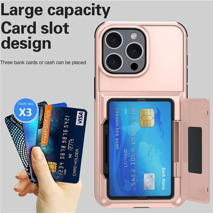 Para Iphone 14 Pro Cases Card Slot TPU+PC Kickstand Case de Telefone - Rose Gold