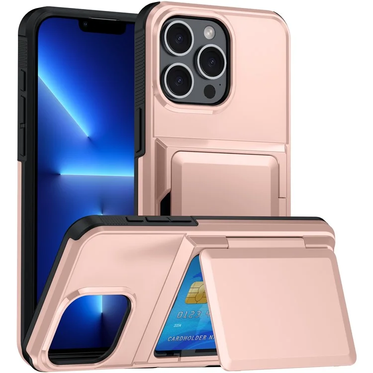 Для Iphone 13 Pro Max Case Card Slot TPU+PC pc Kickstand Chase - Розовое Золото