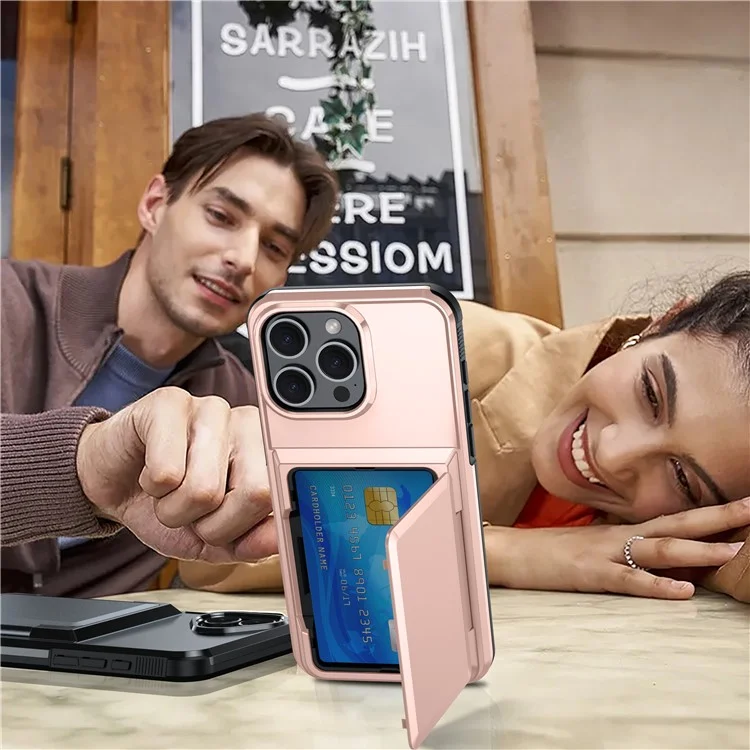 Для Iphone 13 Pro Max Case Card Slot TPU+PC pc Kickstand Chase - Розовое Золото