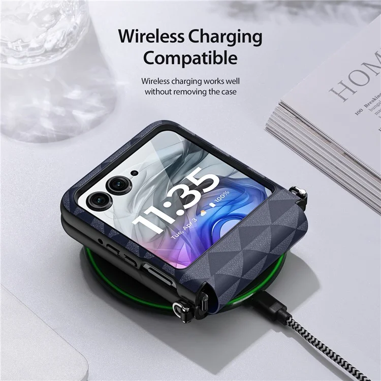 Dux Ducis Fitt Series Для Motorola Razr 50 5G Case Rombus Leather+TPU Phone Cover - Синий